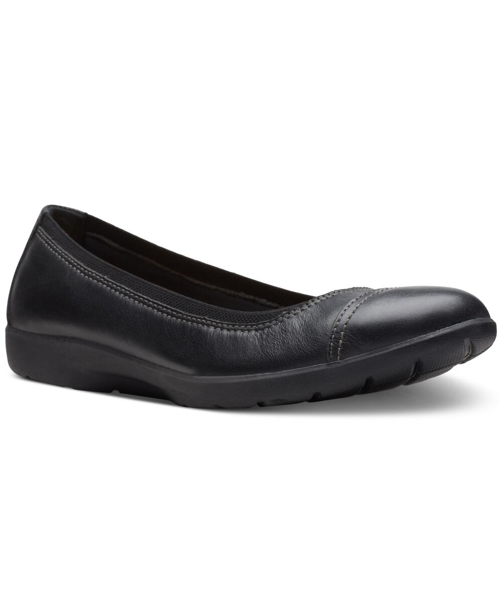 USED Clarks Women's Meadow Opal Ballet Flat, Black Leather, 8